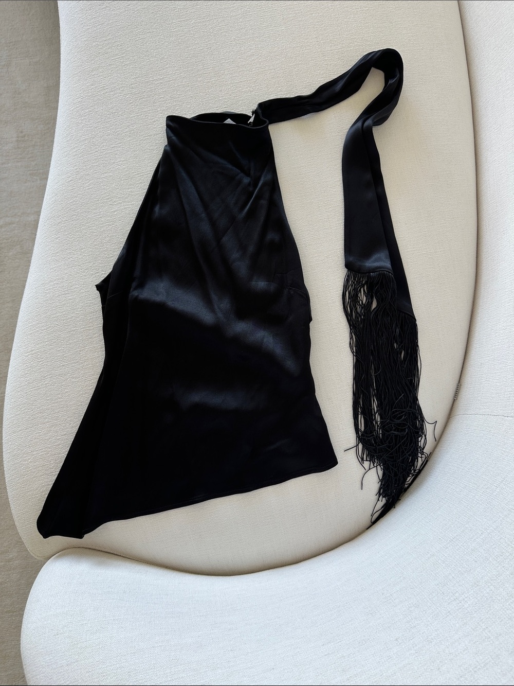 Zara Black Satin Fringe Halter Top